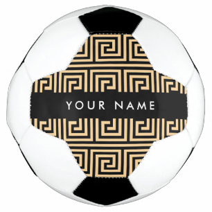 Greek Meander Key Brown, Your Name, Personalize Soccer Ball