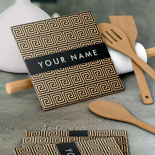Greek Meander Key Brown, Your Name, Personalize Tile