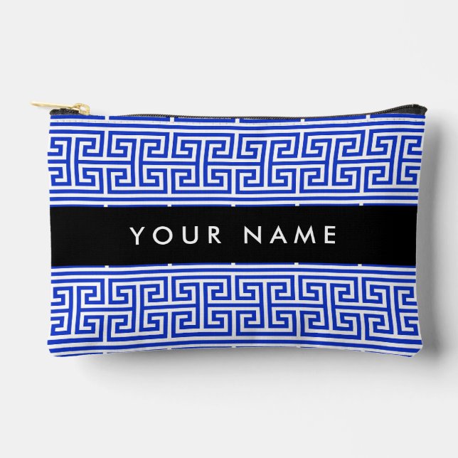 Greek Meander Key H Blue, Your Name, Personalize Accessory Pouch (Front)