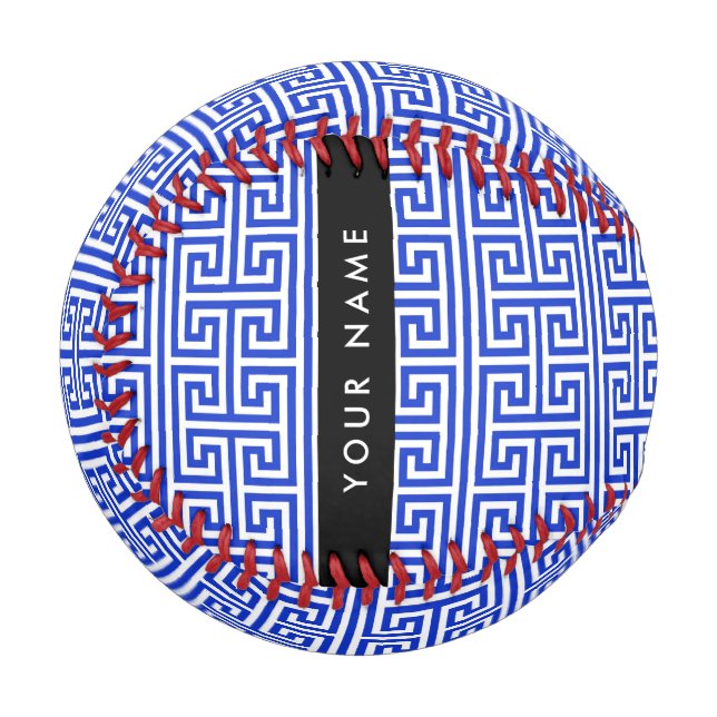 Greek Meander Key H Blue, Your Name, Personalize Baseball (Front Left)