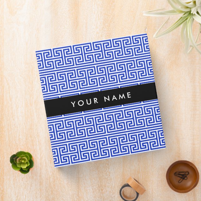 Greek Meander Key H Blue, Your Name, Personalize Binder (In Situ)