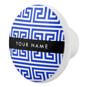 Greek Meander Key H Blue, Your Name, Personalize Ceramic Knob