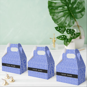 Greek Meander Key H Blue, Your Name, Personalize Favor Box