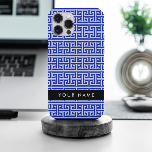 Greek Meander Key H Blue, Your Name, Personalize iPhone Case (Creator Uploaded)
