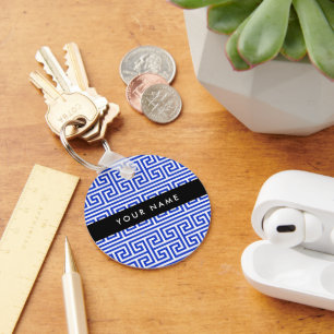 Greek Meander Key H Blue, Your Name, Personalize Keychain