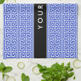 Greek Meander Key H Blue, Your Name, Personalize Kitchen Towel