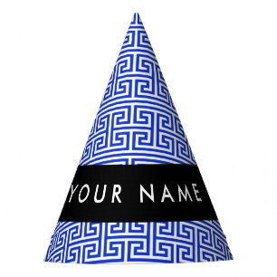 Greek Meander Key H Blue, Your Name, Personalize Party Hat