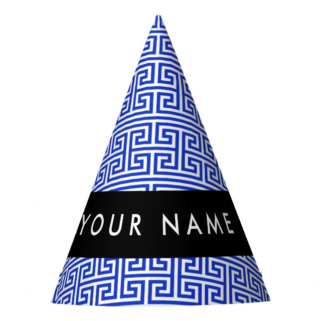 Greek Meander Key H Blue, Your Name, Personalize Party Hat (Front)