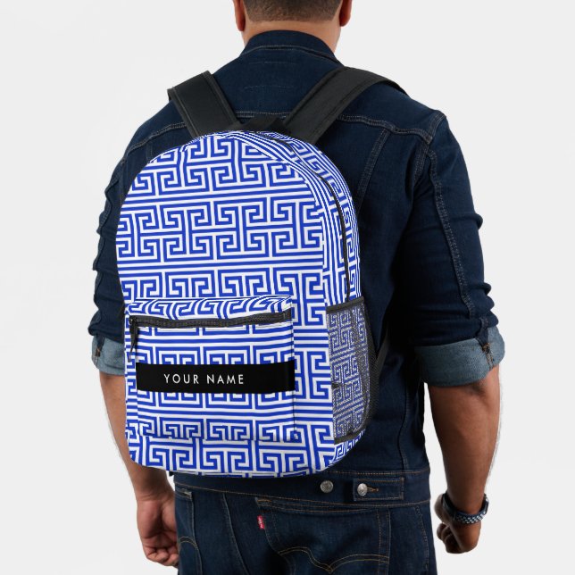 Greek Meander Key H Blue, Your Name, Personalize Printed Backpack (Insitu (Model))