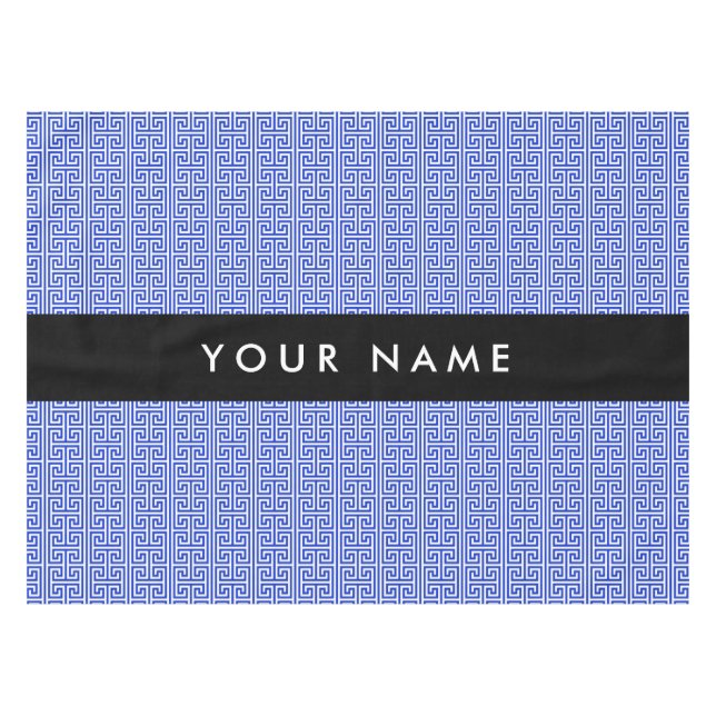 Greek Meander Key H Blue, Your Name, Personalize Tablecloth (Front (Horizontal))