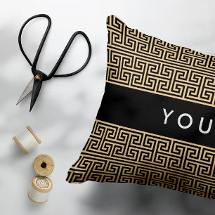 Greek Meander Key H Brown, Your Name, Personalize Accent Pillow