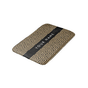 Greek Meander Key H Brown, Your Name, Personalize Bath Mat
