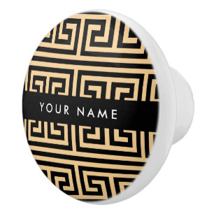 Greek Meander Key H Brown, Your Name, Personalize Ceramic Knob
