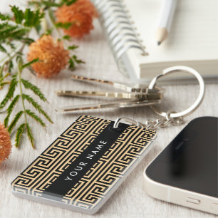Greek Meander Key H Brown, Your Name, Personalize Keychain