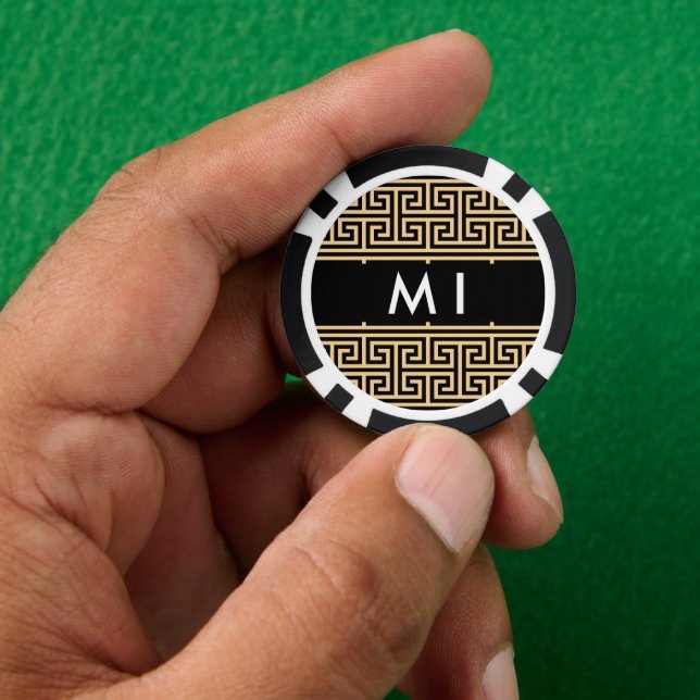Greek Meander Key H Brown, Your Name, Personalize Poker Chips (Hand)