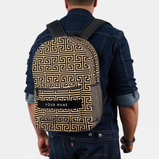 Greek Meander Key H Brown, Your Name, Personalize Printed Backpack (Insitu (Model))