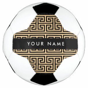 Greek Meander Key H Brown, Your Name, Personalize Soccer Ball