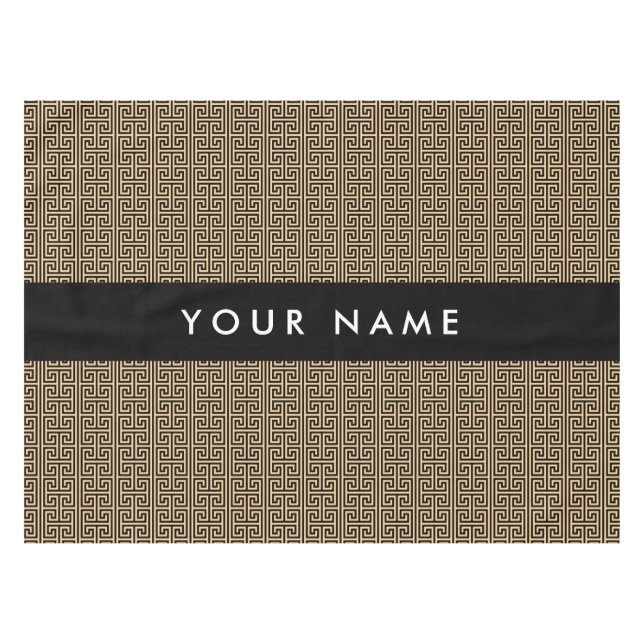 Greek Meander Key H Brown, Your Name, Personalize Tablecloth (Front (Horizontal))