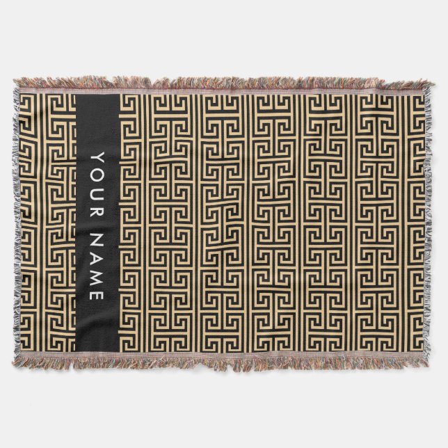 Greek Meander Key H Brown, Your Name, Personalize Throw Blanket (Front)