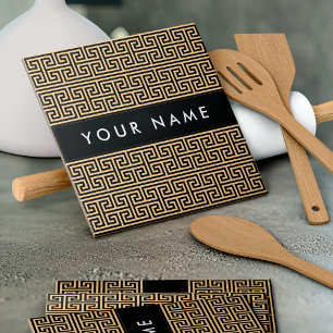 Greek Meander Key H Brown, Your Name, Personalize Tile