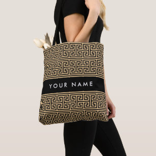 Greek Meander Key H Brown, Your Name, Personalize Tote Bag