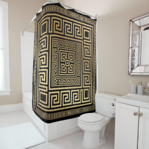 Greek Meander key ornament - black and gold