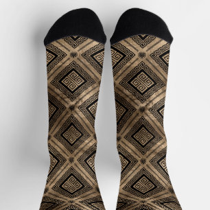 Greek Meander Key Pattern Black and gold Socks