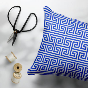 Greek Meander Key Square H Pattern Blue Accent Pillow