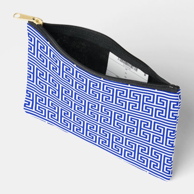 Greek Meander Key Square H Pattern Blue Accessory Pouch (Open)