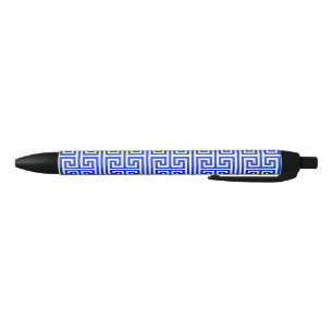 Greek Meander Key Square H Pattern Blue Black Ink Pen