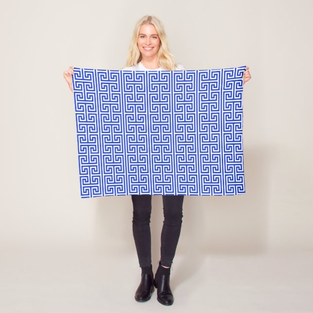 Greek Meander Key Square H Pattern Blue Fleece Blanket (In Situ)