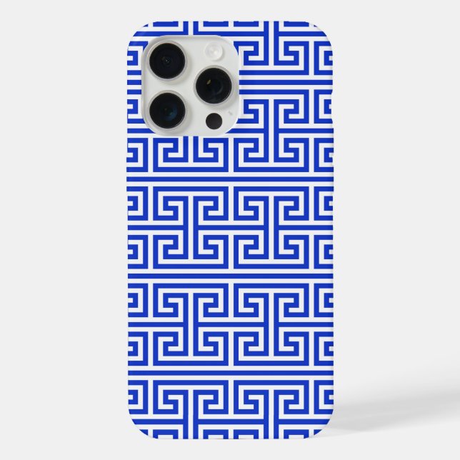 Greek Meander Key Square H Pattern Blue iPhone Case (Back)