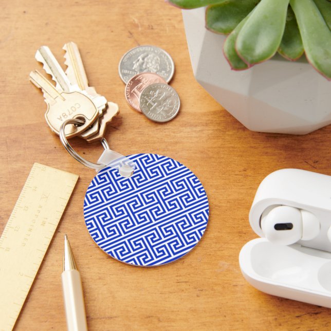 Greek Meander Key Square H Pattern Blue Keychain (Desk)