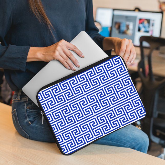 Greek Meander Key Square H Pattern Blue Laptop Sleeve (Creator Uploaded)