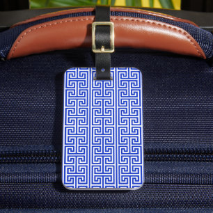Greek Meander Key Square H Pattern Blue Luggage Tag