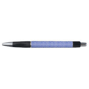 Greek Meander Key Square H Pattern Blue Pen