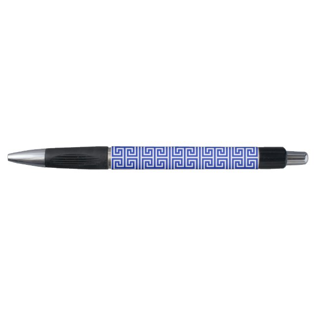Greek Meander Key Square H Pattern Blue Pen (Front)