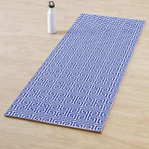 Greek Meander Key Square H Pattern Blue Yoga Mat