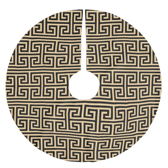 Greek Meander Key Square H Pattern Brown Brushed Polyester Tree Skirt (Front)