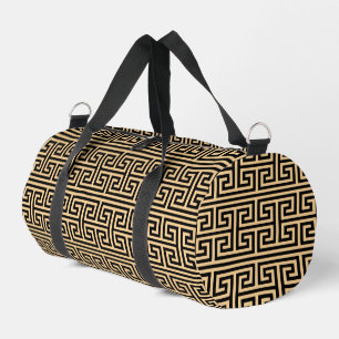 Greek Meander Key Square H Pattern Brown Duffle Bag