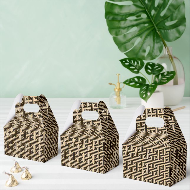 Greek Meander Key Square H Pattern Brown Favor Box (Multiple)