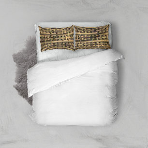 Greek Meander Key Square H Pattern Brown Pillowcase