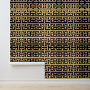 Greek Meander Key Square H Pattern Brown Wallpaper
