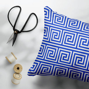 Greek Meander Key Squares Pattern Blue Accent Pillow