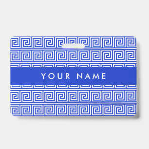 Greek Meander Key Squares Pattern Blue Badge