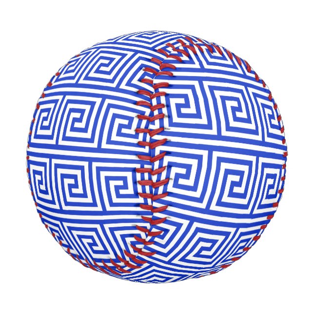Greek Meander Key Squares Pattern Blue Baseball (Angled)