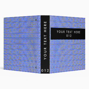 Greek Meander Key Squares Pattern Blue Binder