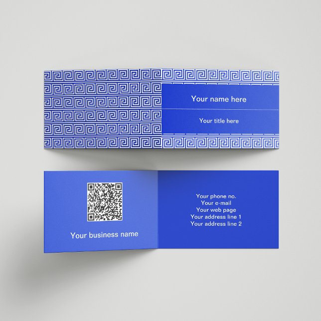 Greek Meander Key Squares Pattern Blue Business Card (Creator Uploaded)