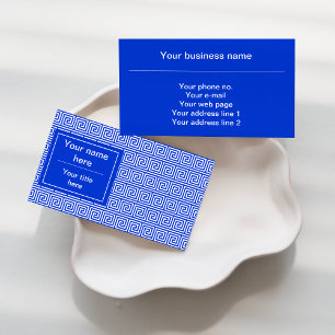Greek Meander Key Squares Pattern Blue Business Card