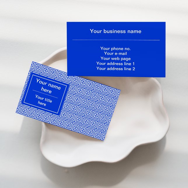 Greek Meander Key Squares Pattern Blue Business Card (Creator Uploaded)